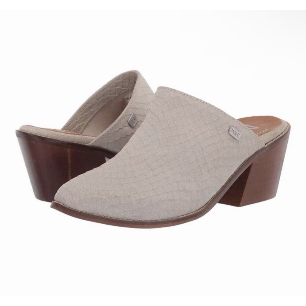 Musse And Cloud Helen Mules Booties Ivory Light Gray Leather Block Heel Women 7